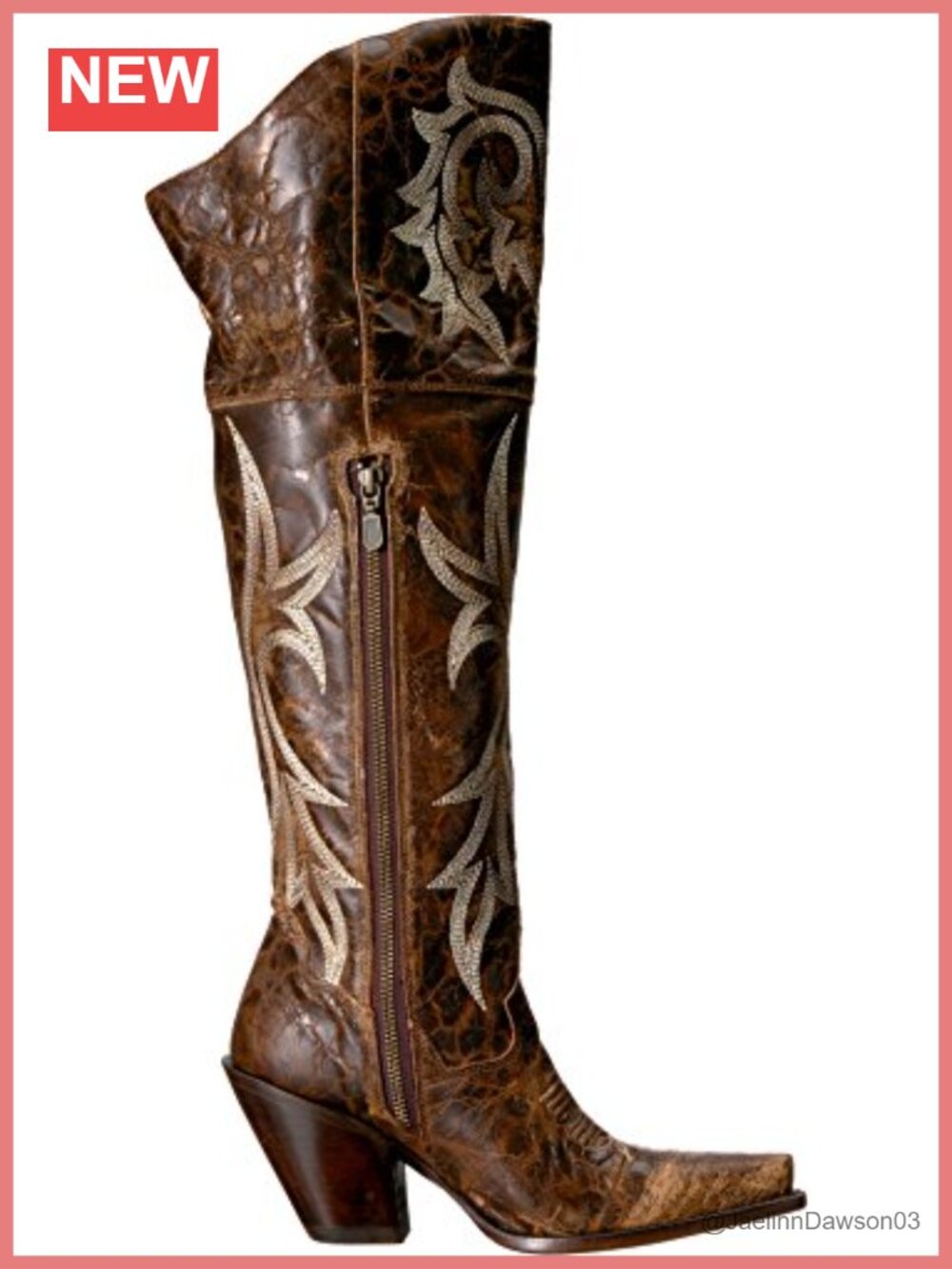 Dan Post Womens Over the Knee Heel Leather Boots Embroidered Snip Toe - Picture 3 of 3